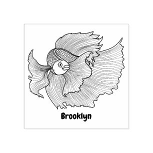 Cute Siamese fighting fish betta cartoon Rubber Stamp