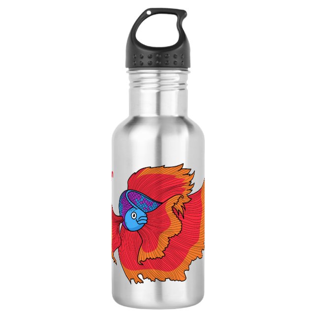 Cute Siamese fighting fish betta cartoon  Stainless Steel Water Bottle (Front)