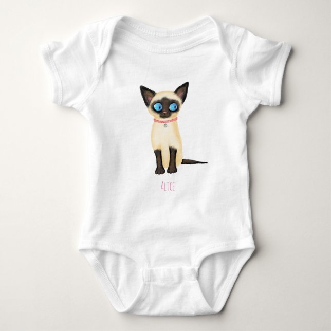 Cute Siamese kitten baby bodysuit (Front)