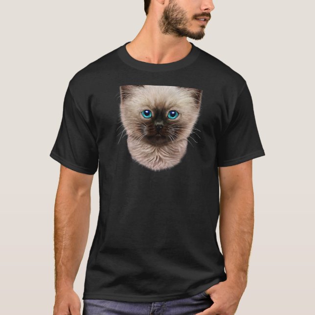 Cute Siamese Kitten, Fluffy Cat Face T-Shirt (Front)