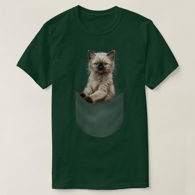 Cute Siamese Kitten Gaze Out from Pocket, Cat T-Shirt (Design Front)