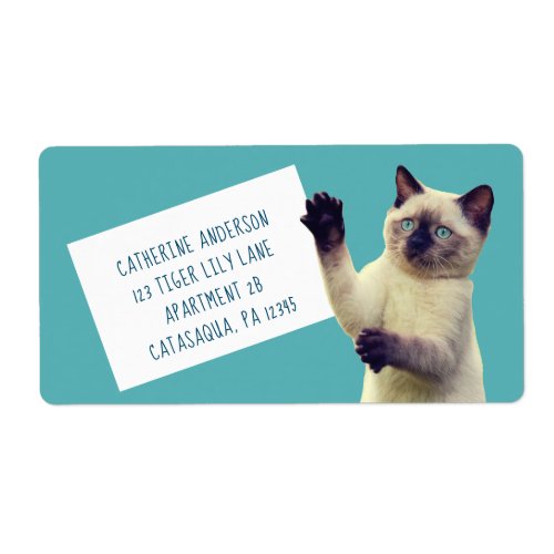 Cute Siamese Kitten Teal Blue Large Label