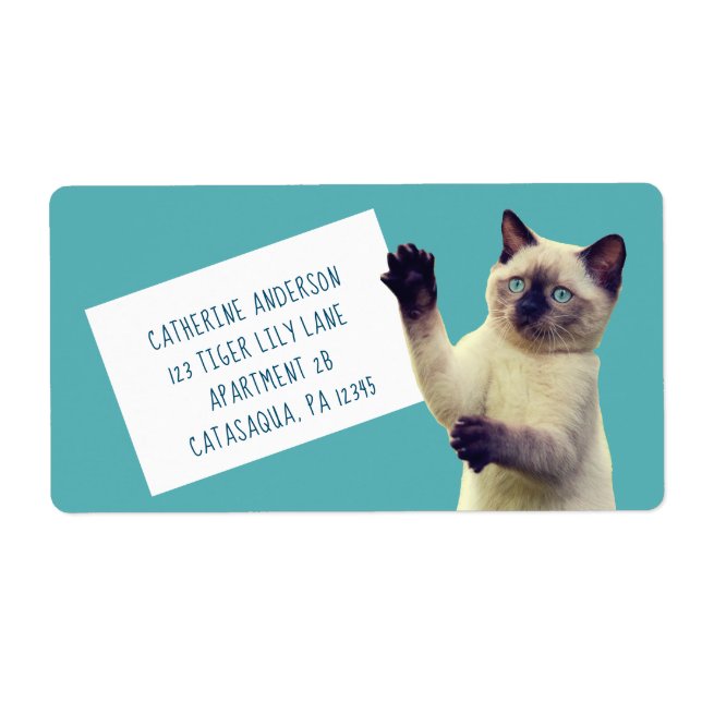 Cute Siamese Kitten Teal Blue Large Label (Front)