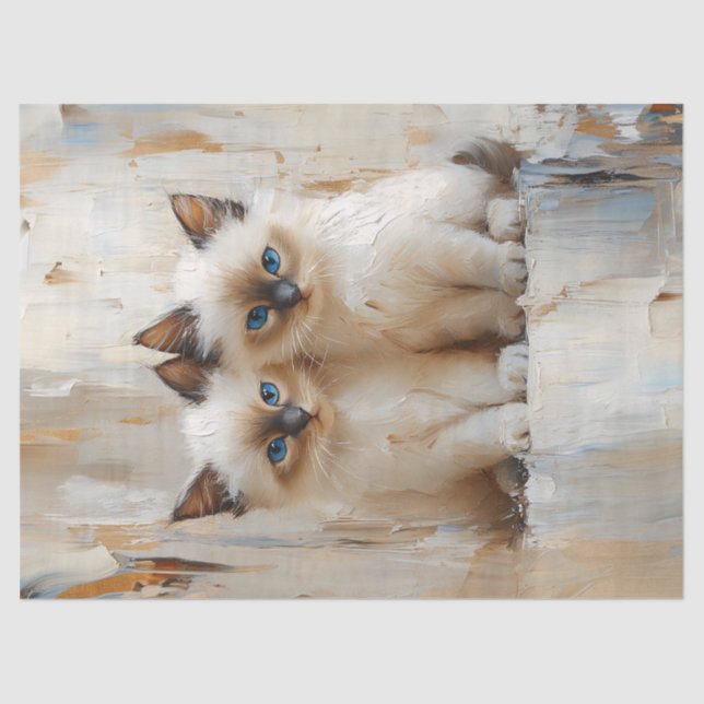 Cute Siamese Kittens Painting Decoupage Tissue Paper (Front)