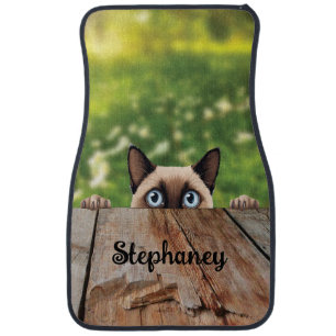 Cute Siamese Peeking Cat Car Floor Mat