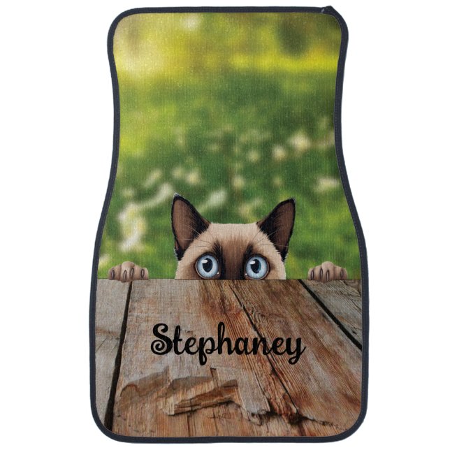 Cute Siamese Peeking Cat Car Floor Mat (Front)