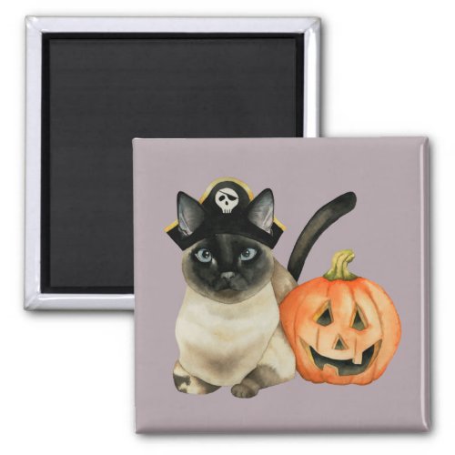 Cute Siamese Pirate Cat with Jack O Lantern Magnet