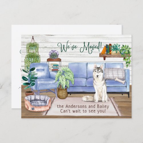 Cute Siberian Husky Cozy New Home Moving    Announcement Postcard