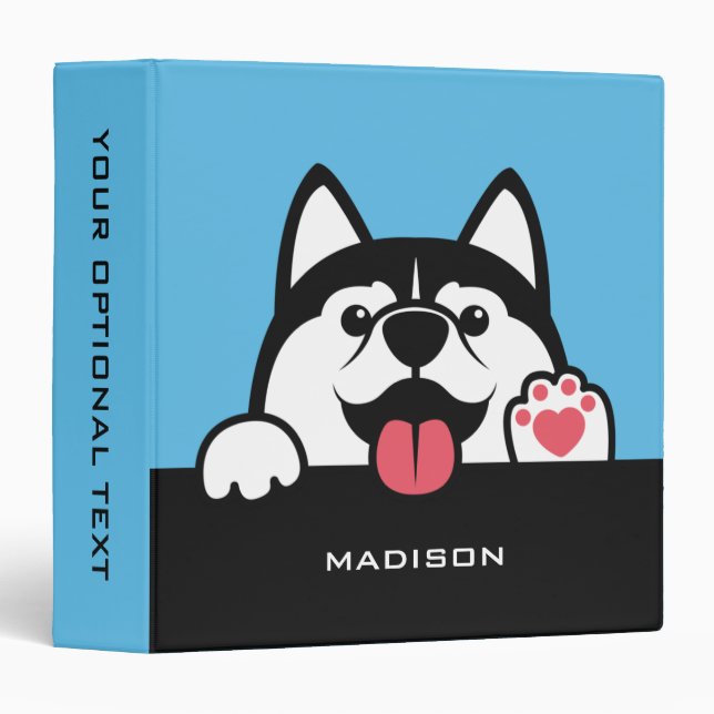 Cute Siberian Husky custom name & color 3 Ring Binder (Front/Spine)