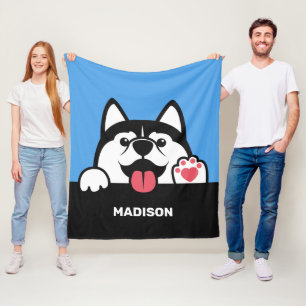 Cute Siberian Husky custom name & color Fleece Blanket