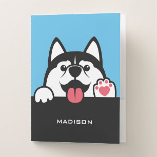 Cute Siberian Husky custom name & color Pocket Folder