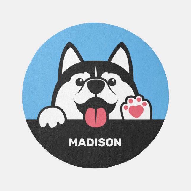 Cute Siberian Husky custom name & color Rug (Front)