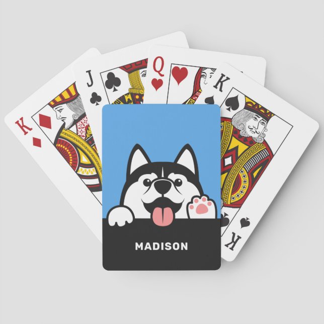 Cute Siberian Husky custom name Poker Cards (Back)