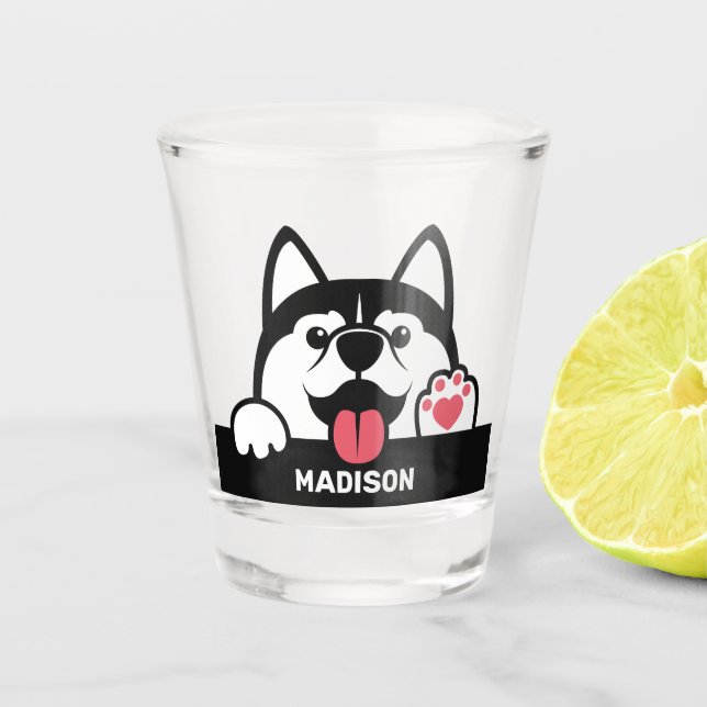 Cute Siberian Husky custom name Shot Glass (Front)