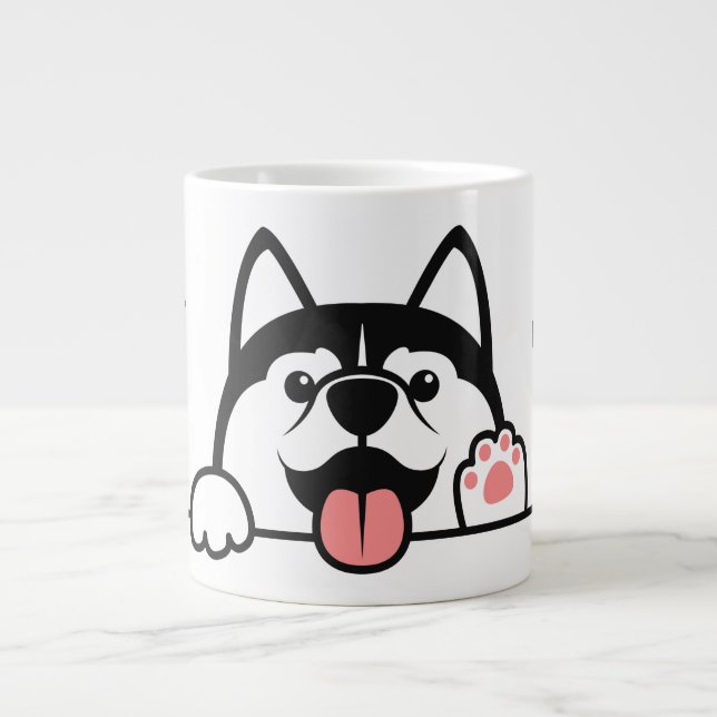 Cute Siberian Husky custom name & text Giant Coffee Mug (Front)