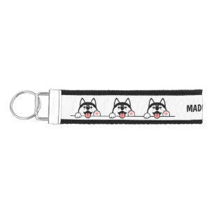 Cute Siberian Husky custom name Wrist Keychain