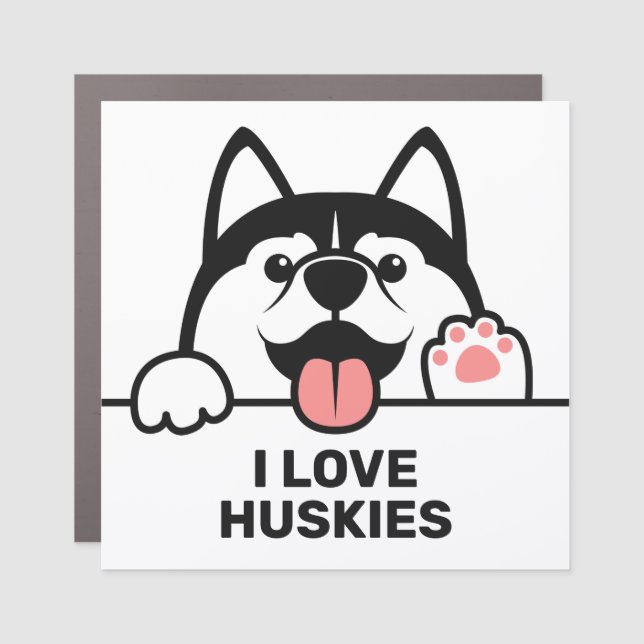 Cute Siberian Husky custom text Car Magnet (Front)
