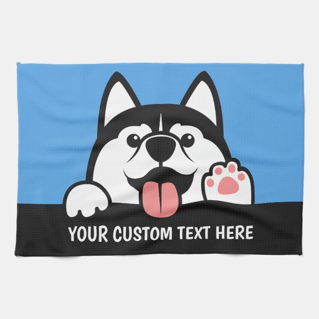 Cute Siberian Husky custom text Kitchen Towel (Horizontal)