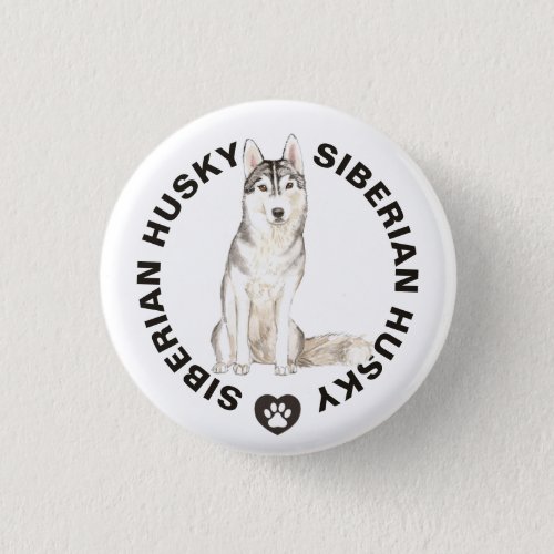 Cute Siberian Husky Dog Breed Watercolors Button