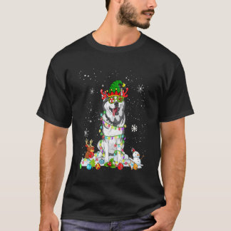 Cute Siberian Husky Dog Elf Hat Christmas Lights X T-Shirt