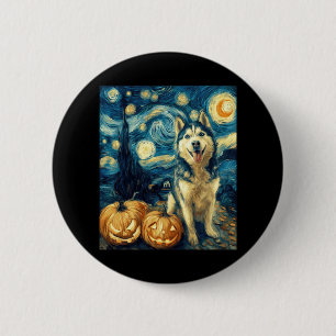 Cute Siberian Husky Dog Halloween Jack O Lantern P Button