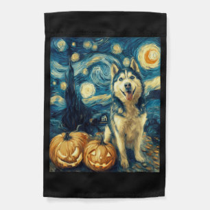 Cute Siberian Husky Dog Halloween Jack O Lantern P Garden Flag