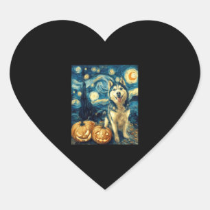 Cute Siberian Husky Dog Halloween Jack O Lantern P Heart Sticker