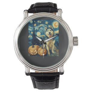 Cute Siberian Husky Dog Halloween Jack O Lantern P Watch