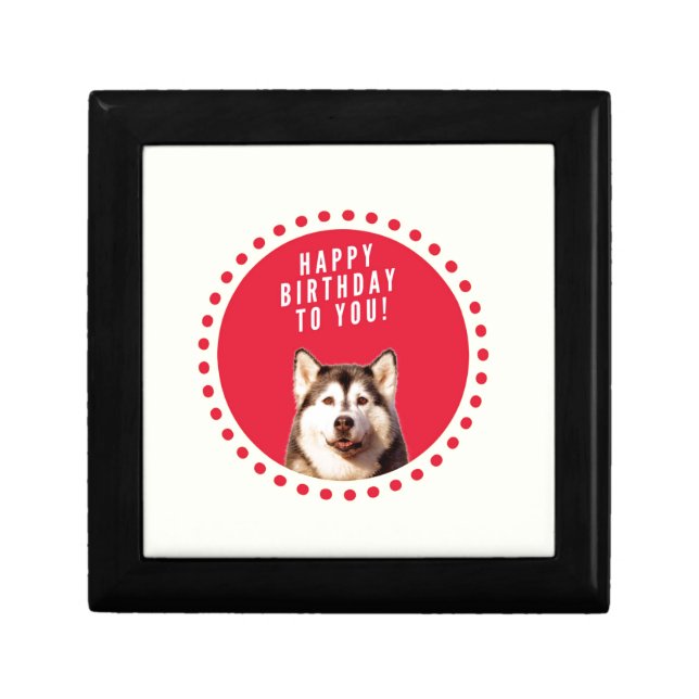Cute Siberian Husky Dog Happy Birthday Gift Box (Front)