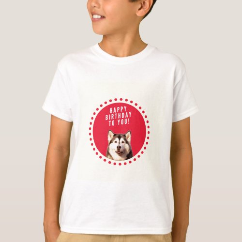 Cute Siberian Husky Dog Happy Birthday T_Shirt
