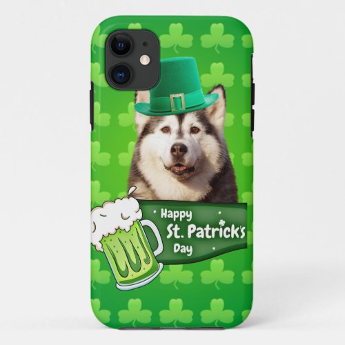 Cute Siberian Husky Dog Hat St Patricks Day iPhone 11 Case