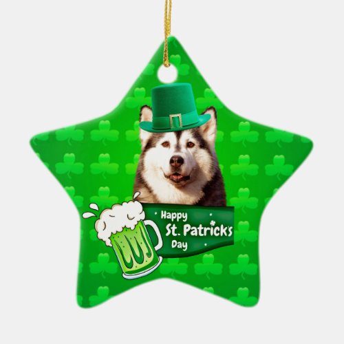 Cute Siberian Husky Dog Hat St Patricks Day Ceramic Ornament