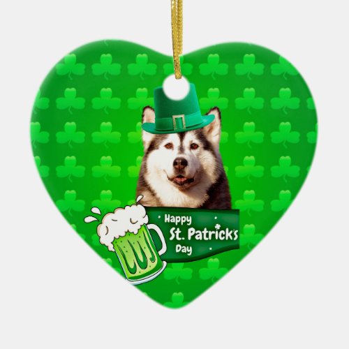 Cute Siberian Husky Dog Hat St Patricks Day Ceramic Ornament