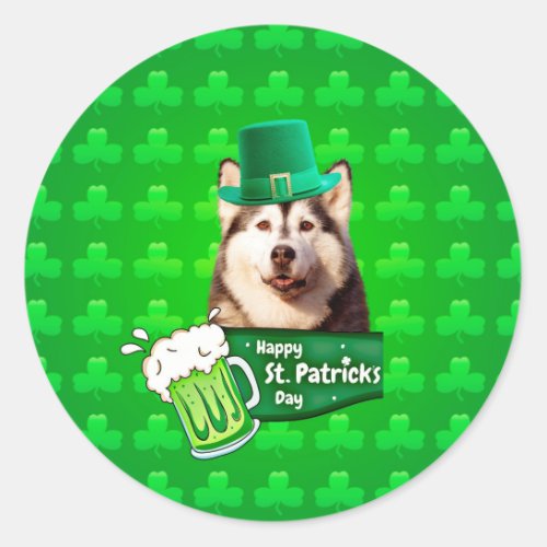 Cute Siberian Husky Dog Hat St Patricks Day Classic Round Sticker