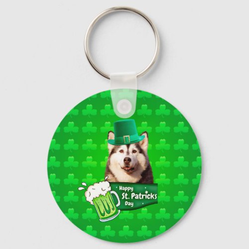 Cute Siberian Husky Dog Hat St Patricks Day Keychain