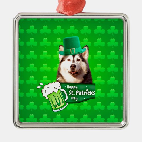 Cute Siberian Husky Dog Hat St Patricks Day Metal Ornament
