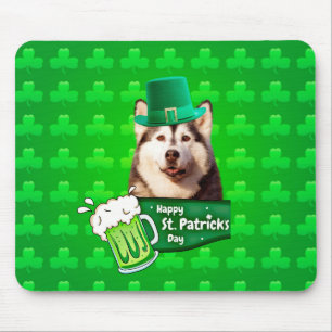 Cute Siberian Husky Dog Hat St. Patrick's Day Mouse Pad