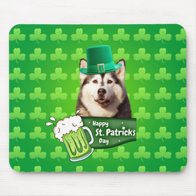 Cute Siberian Husky Dog Hat St. Patrick's Day Mouse Pad (Front)