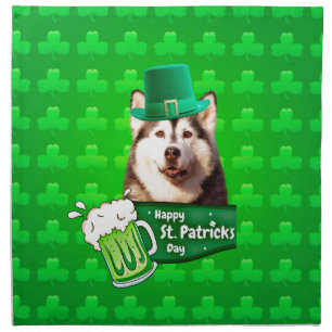 Cute Siberian Husky Dog Hat St. Patrick's Day Napkin