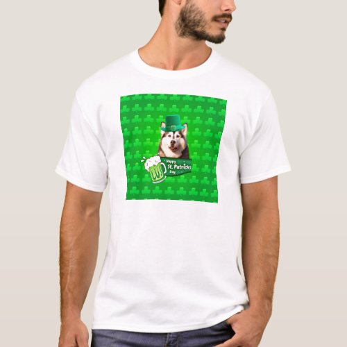 Cute Siberian Husky Dog Hat St Patricks Day T_Shirt