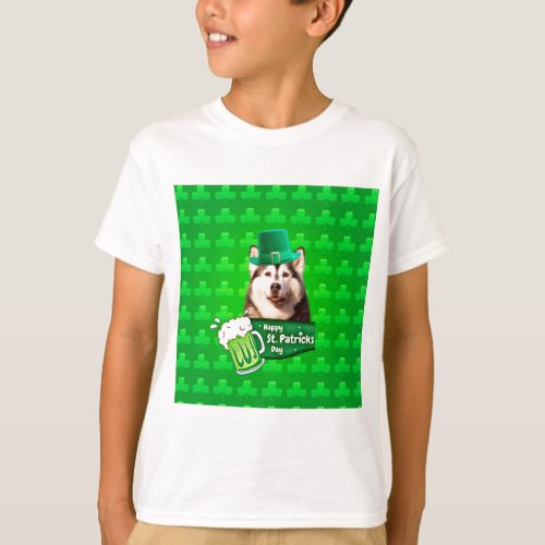 Cute Siberian Husky Dog Hat St Patricks Day T_Shirt