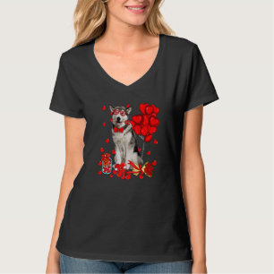 Cute Siberian Husky Dog Heart Valentine's Day Dog T-Shirt