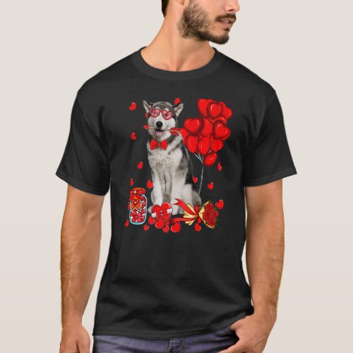 Cute Siberian Husky Dog Heart Valentines Day Dog  T_Shirt