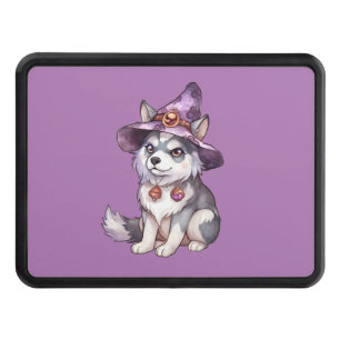Cute Siberian Husky Dog in Witch Hat Hitch Cover