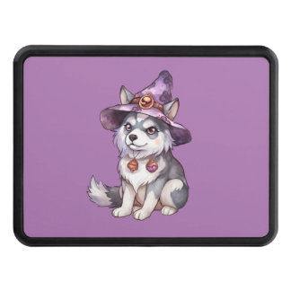Cute Siberian Husky Dog in Witch Hat Hitch Cover