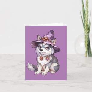Cute Siberian Husky Dog in Witch Hat Letterpress Thank You Card