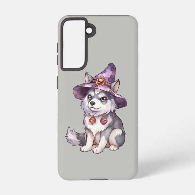 Cute Siberian Husky Dog in Witch Hat Samsung Galaxy Case (Back)
