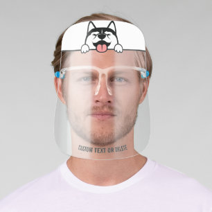 Cute Siberian Husky Dog, Personalized Custom Text Face Shield