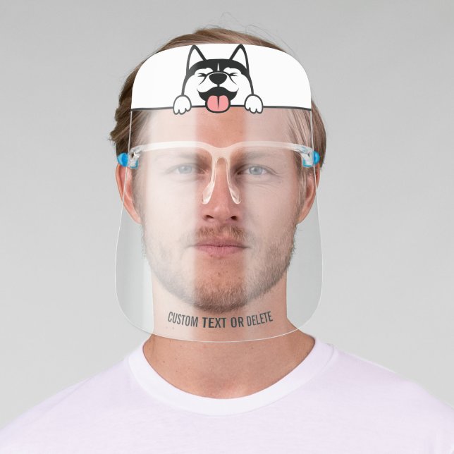 Cute Siberian Husky Dog, Personalized Custom Text Face Shield (Insitu)