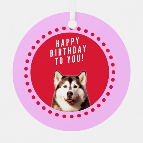 Cute Siberian Husky Dog Wishing Happy Birthday Christmas Ornament